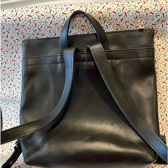 Portland Leather goods, backpack tote, black smooth leather new never carried